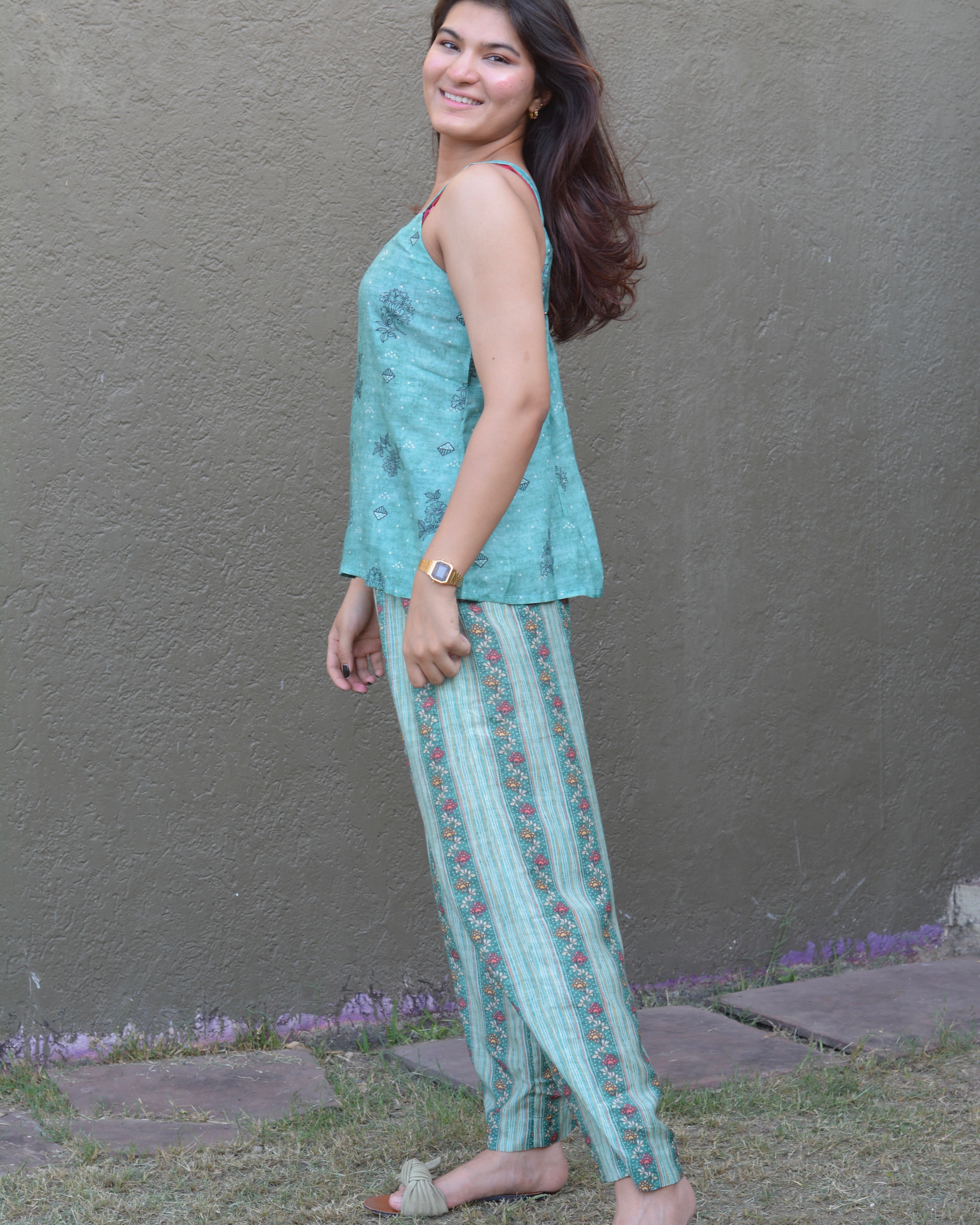 Breezy pure muslin contrast cord set in Green - Set of 2 - indiefabstore