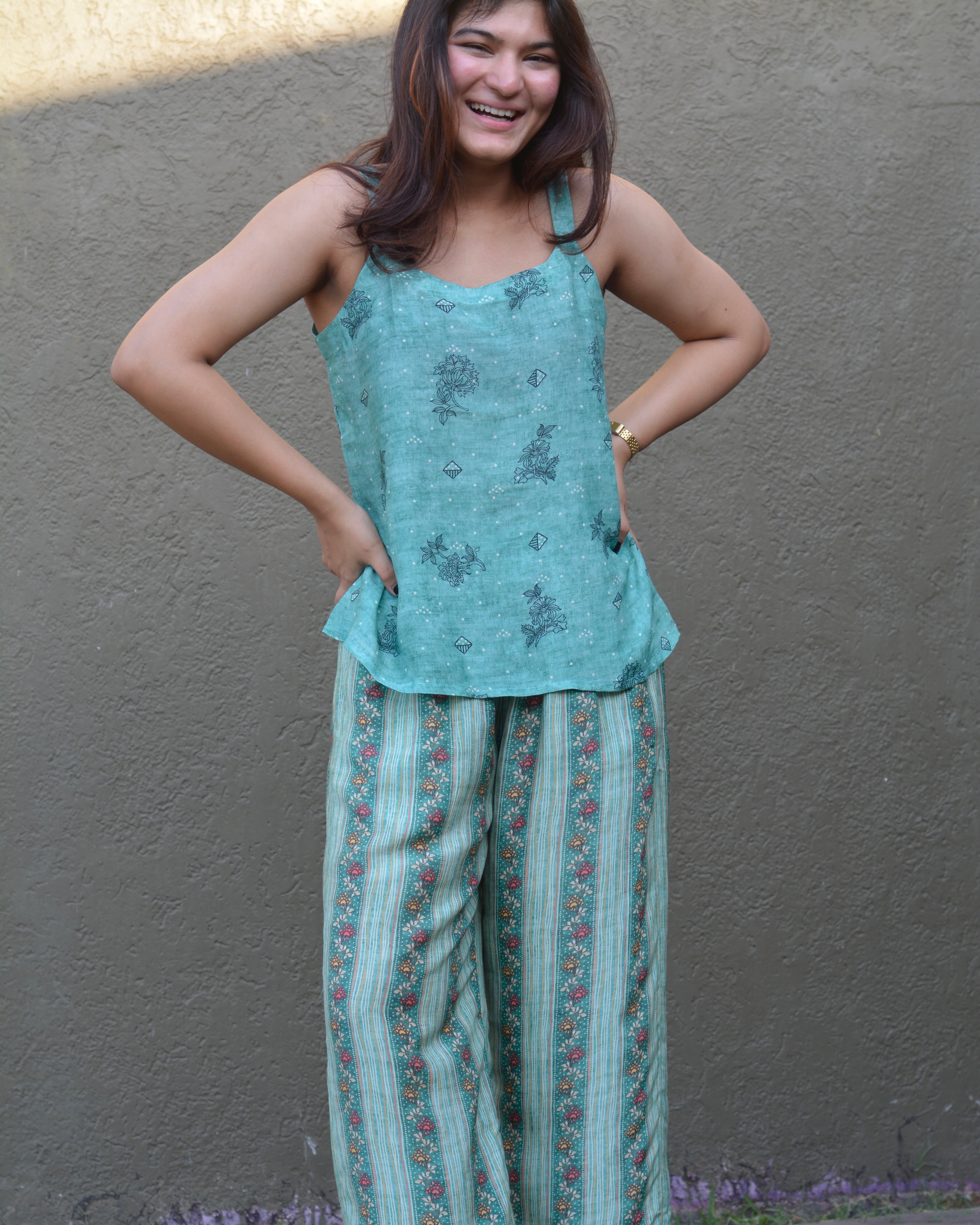 Breezy pure muslin contrast cord set in Green - Set of 2 - indiefabstore