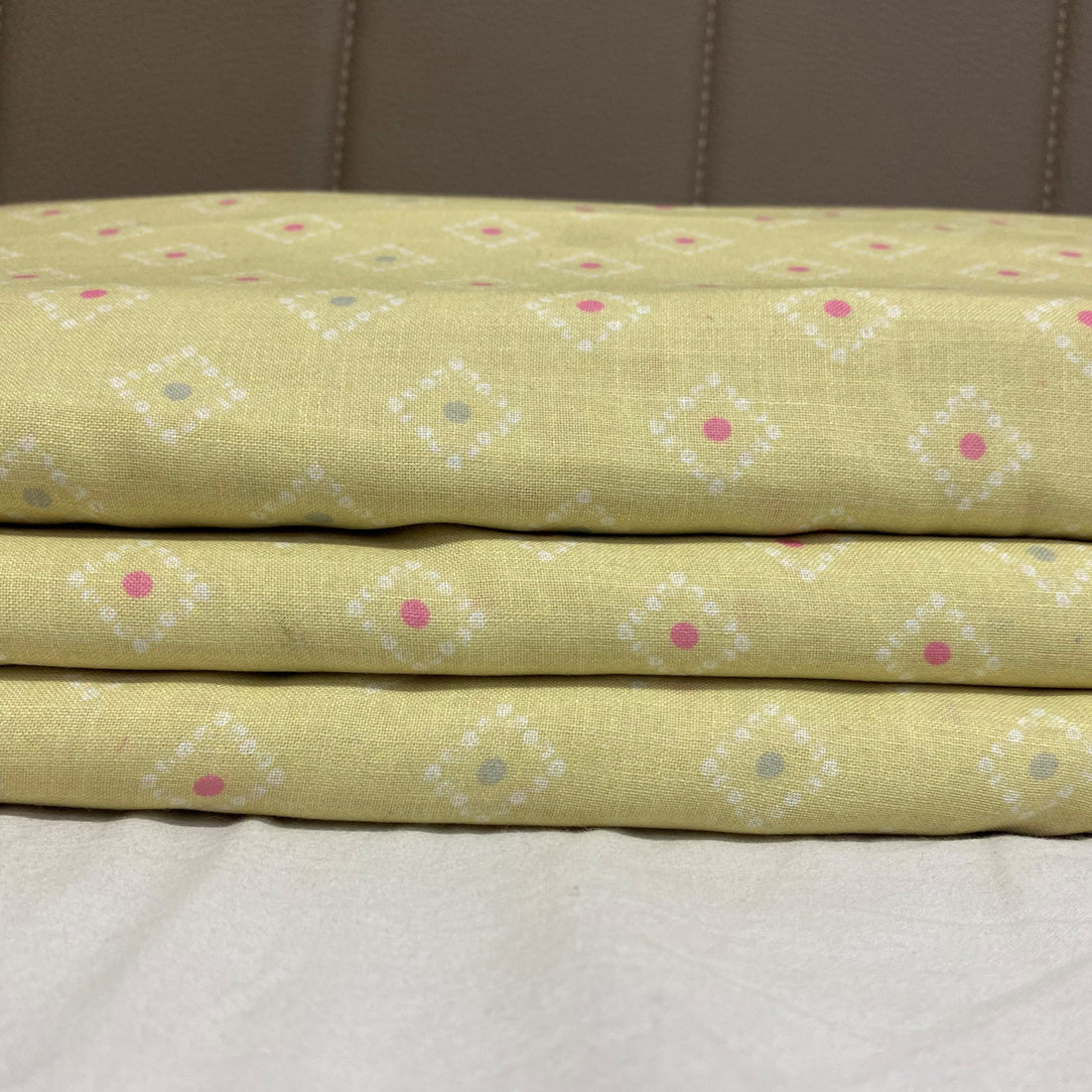 Cotton-Linen Fabric With diamond bandhej Print per meter - indiefabstore