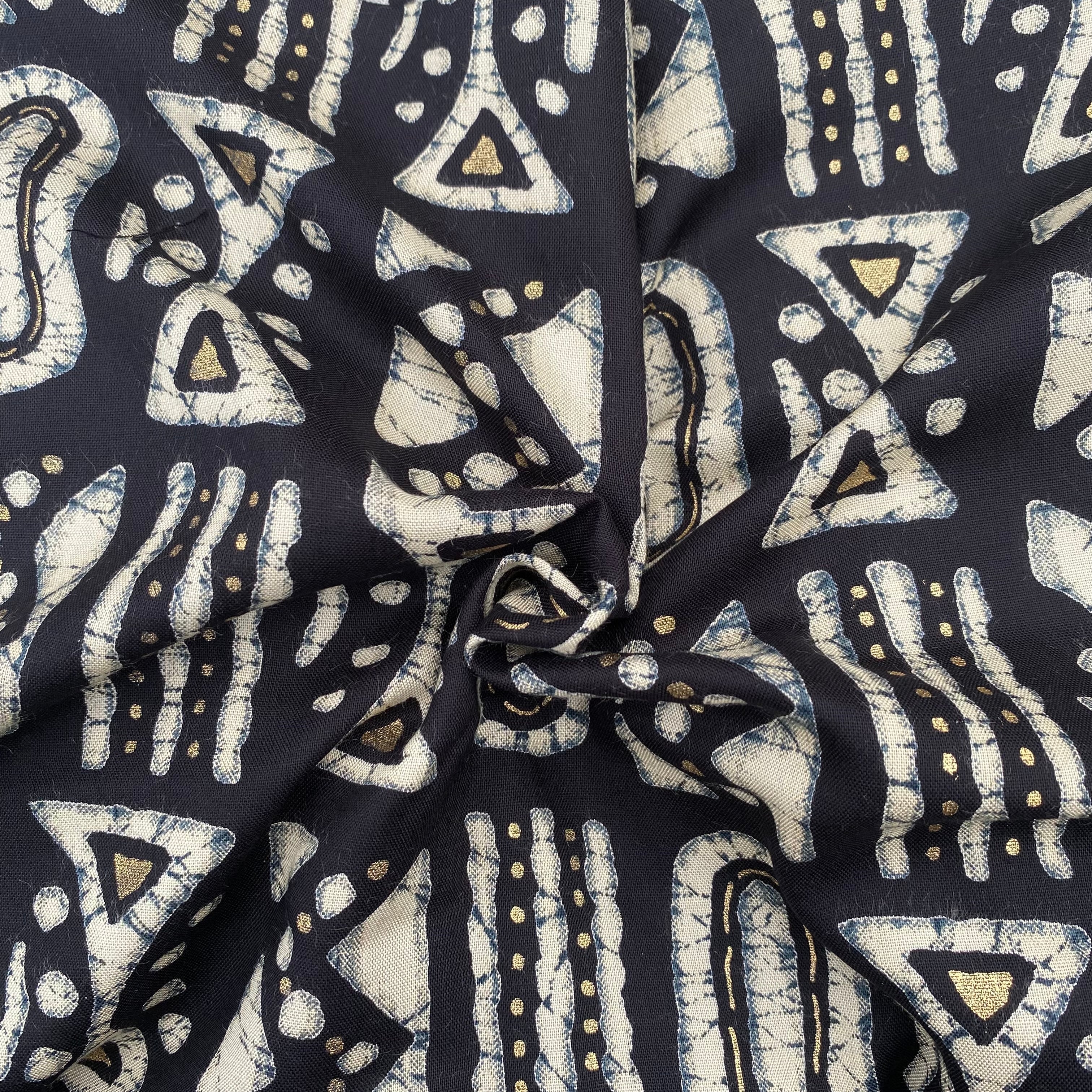 Cotton top bottom set in black with foil print per meter price - indiefabstore