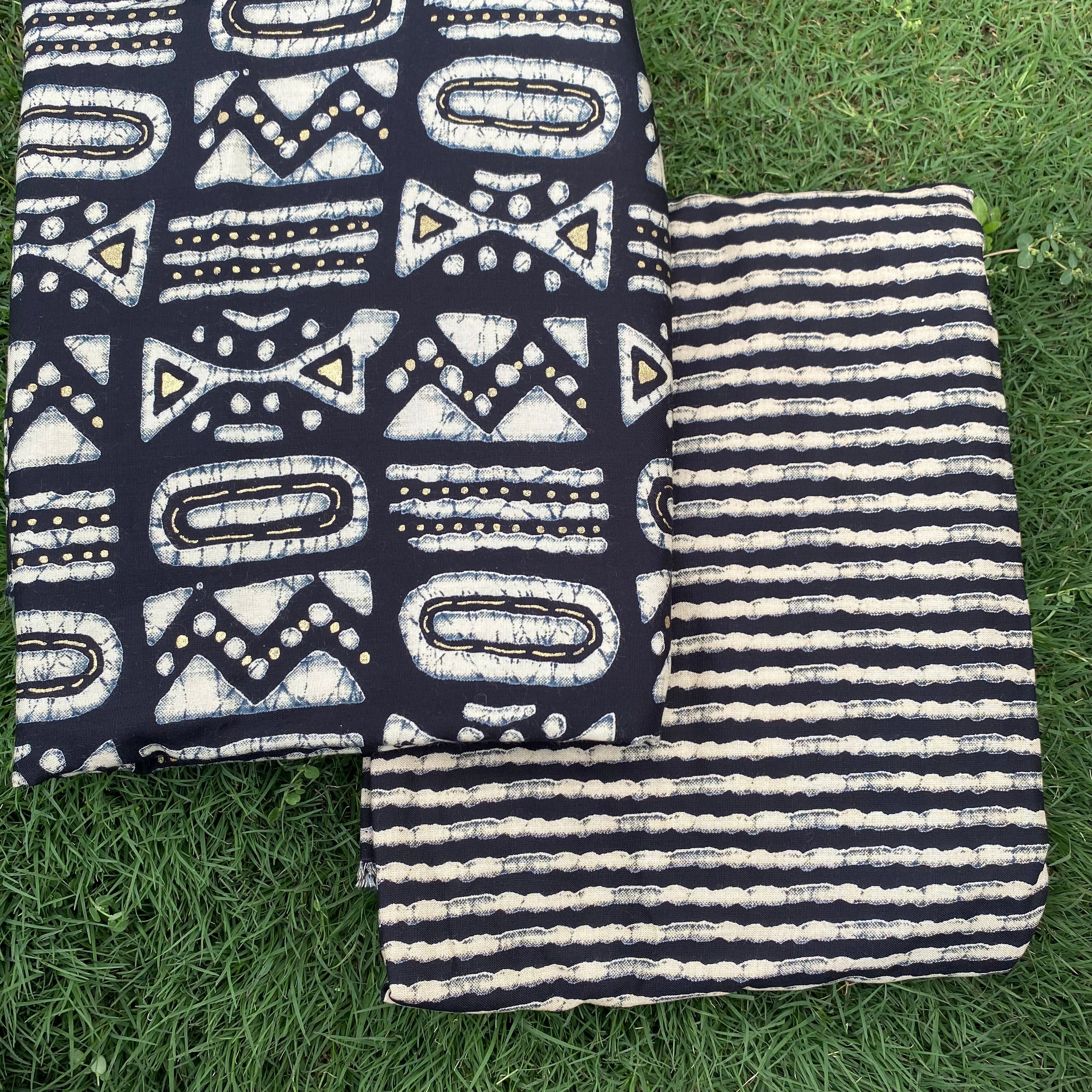 Cotton top bottom set in black with foil print per meter price - indiefabstore