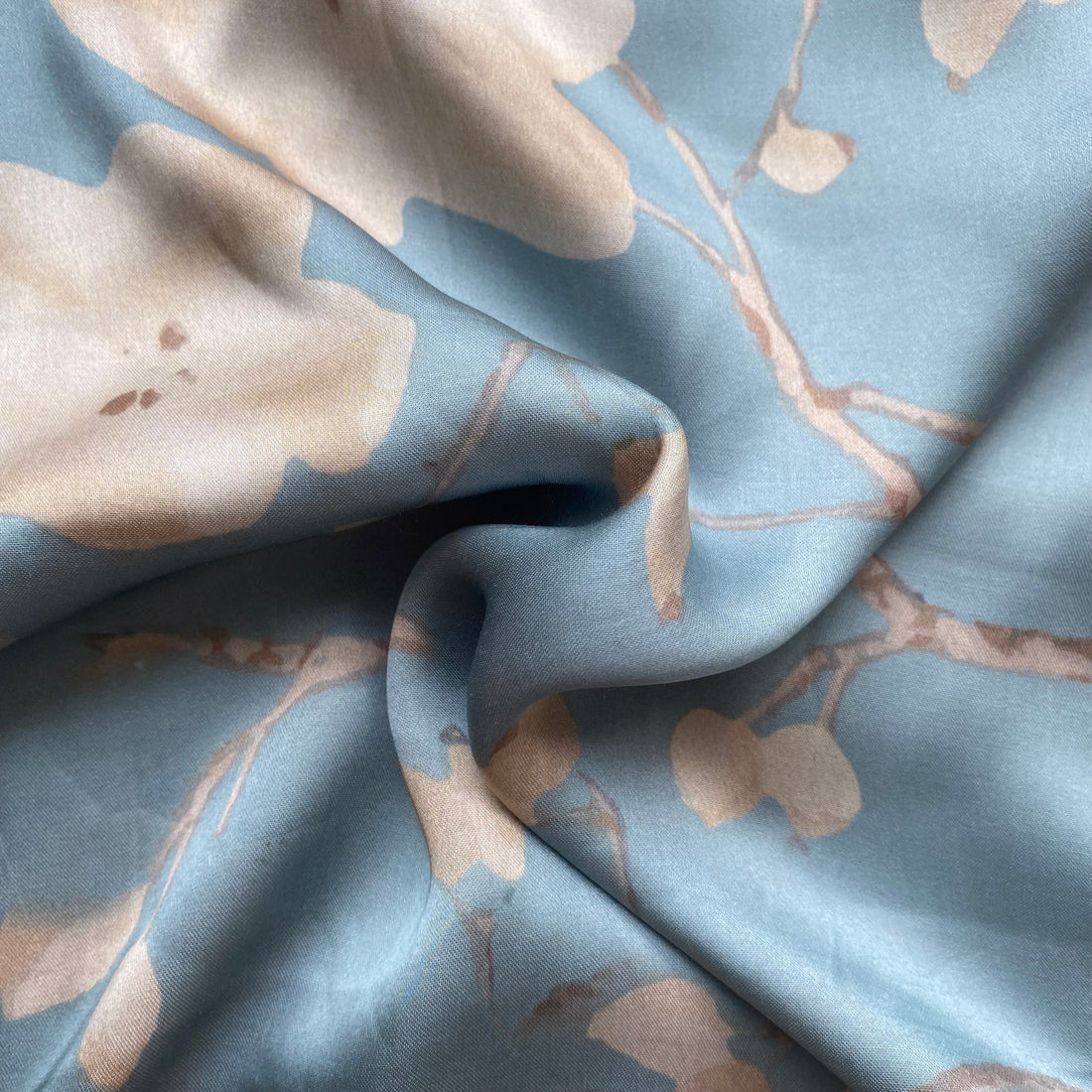 Floral Sky blue print on Modal satin fabric per meter - indiefabstore