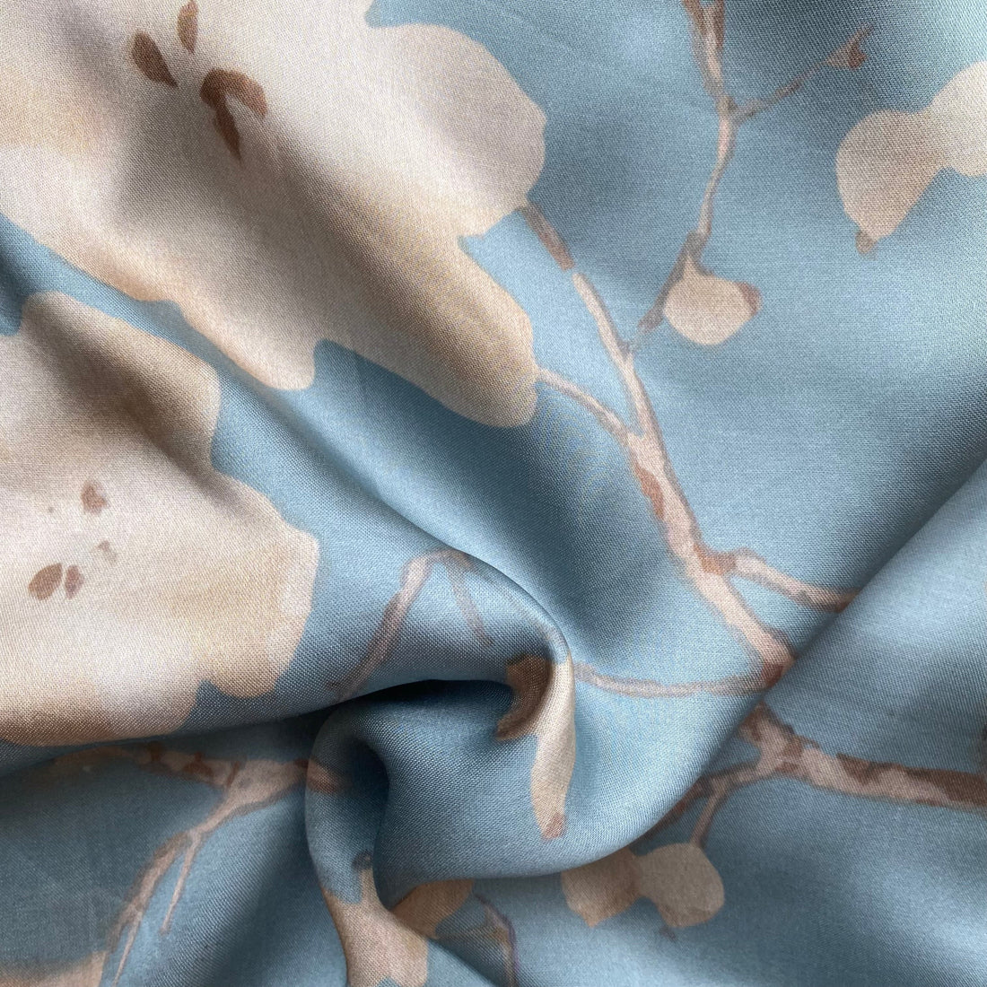 Floral Sky blue print on Modal satin fabric per meter - indiefabstore