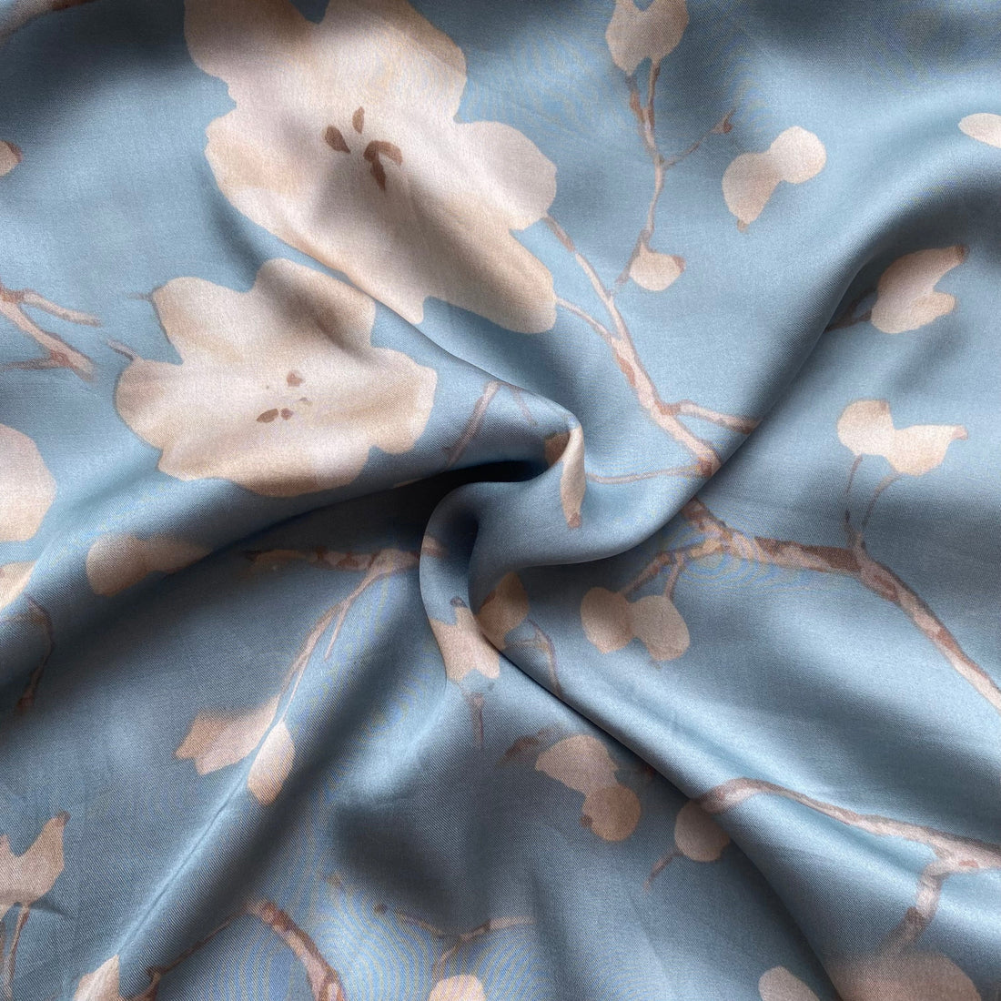 Floral Sky blue print on Modal satin fabric per meter - indiefabstore