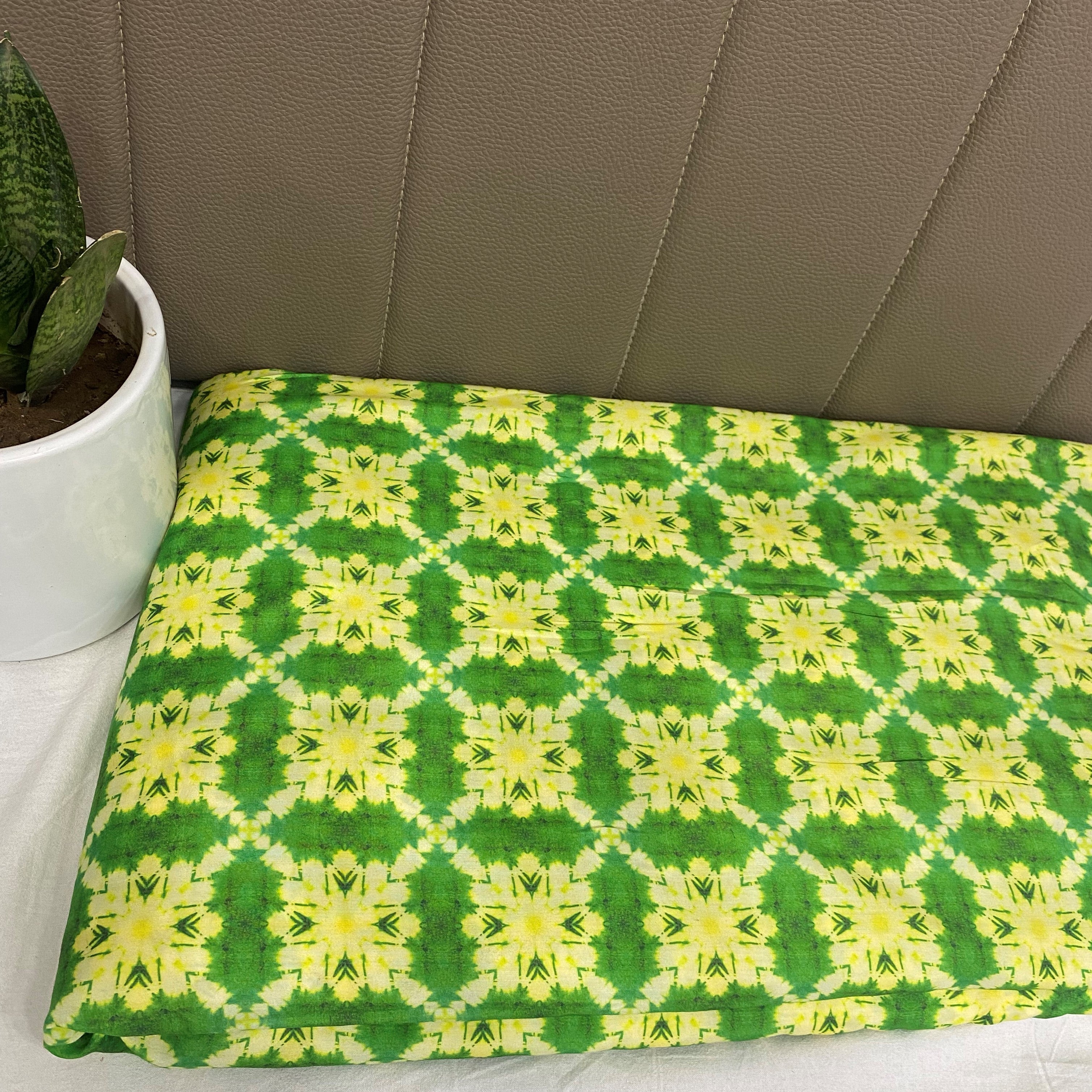 Green and Yellow tye and dye All Over Printed Poly Muslin Fabric per meter - indiefabstore