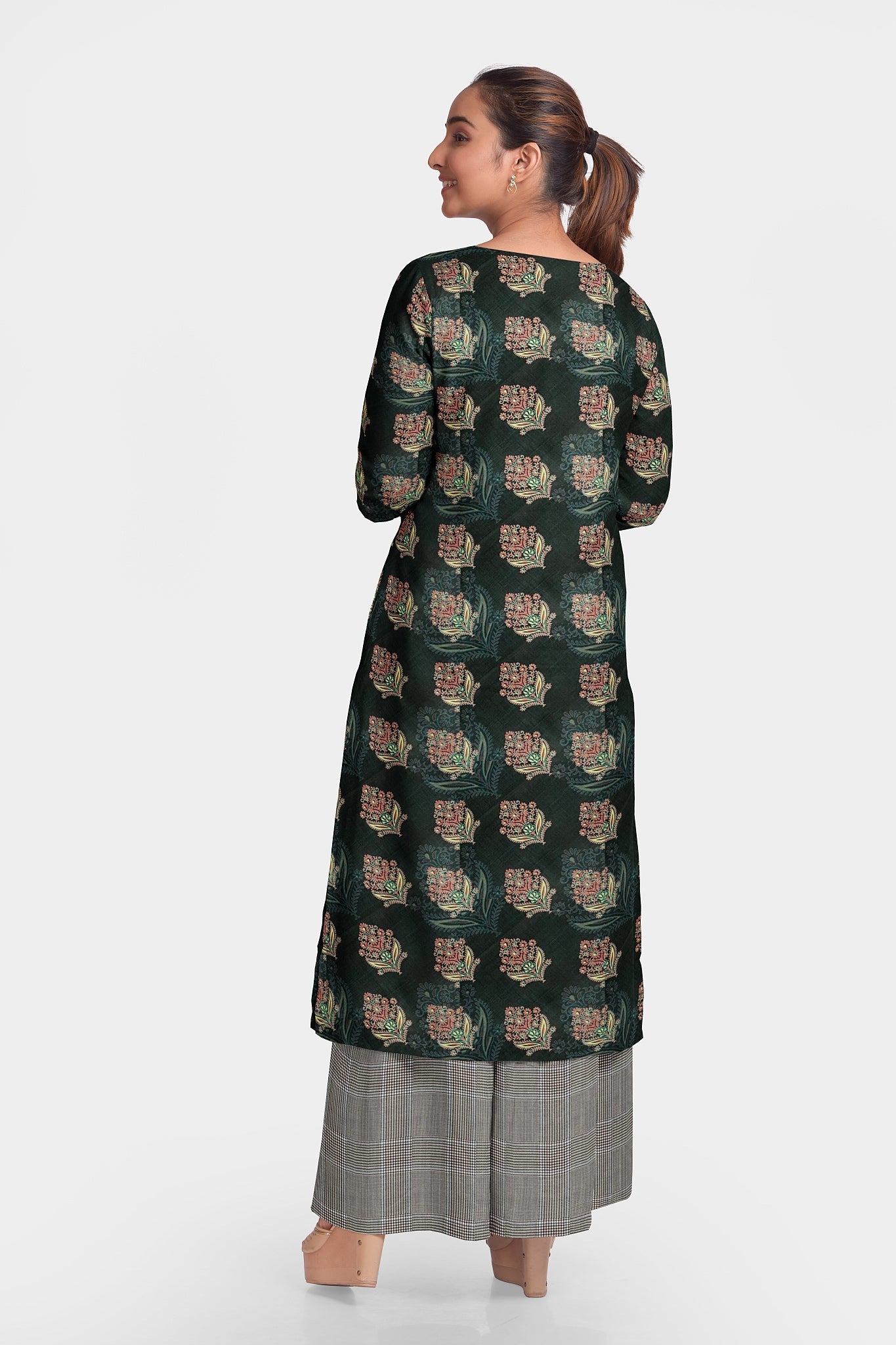 Intricate dark floral print on breathable and lustrous linen satin per meter - indiefabstore