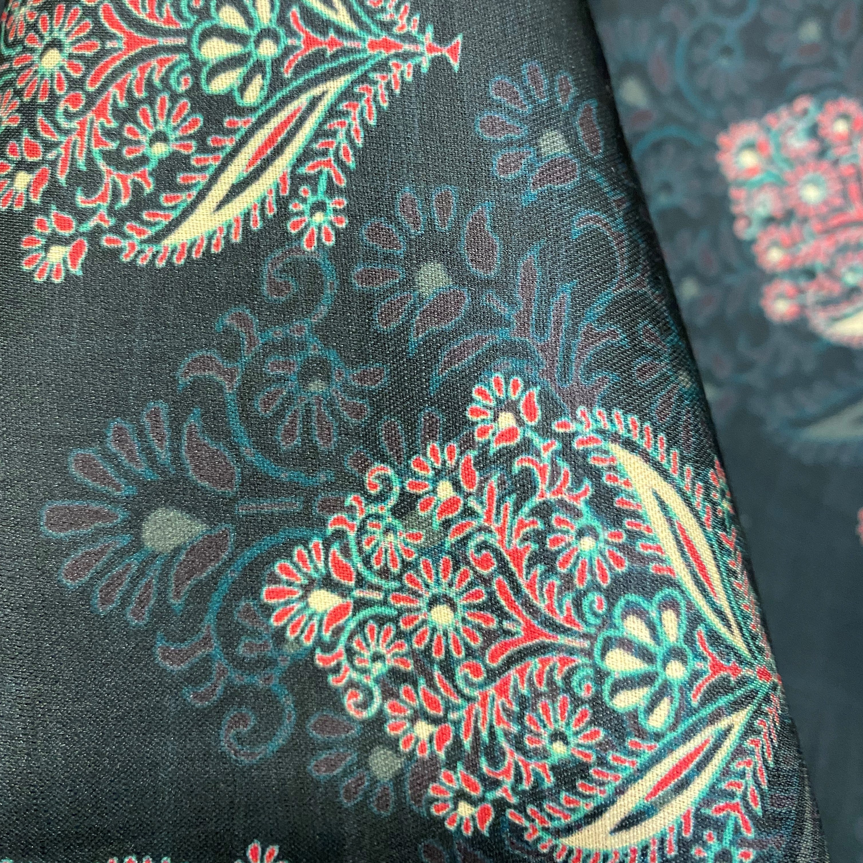 Intricate dark floral print on breathable and lustrous linen satin per meter - indiefabstore