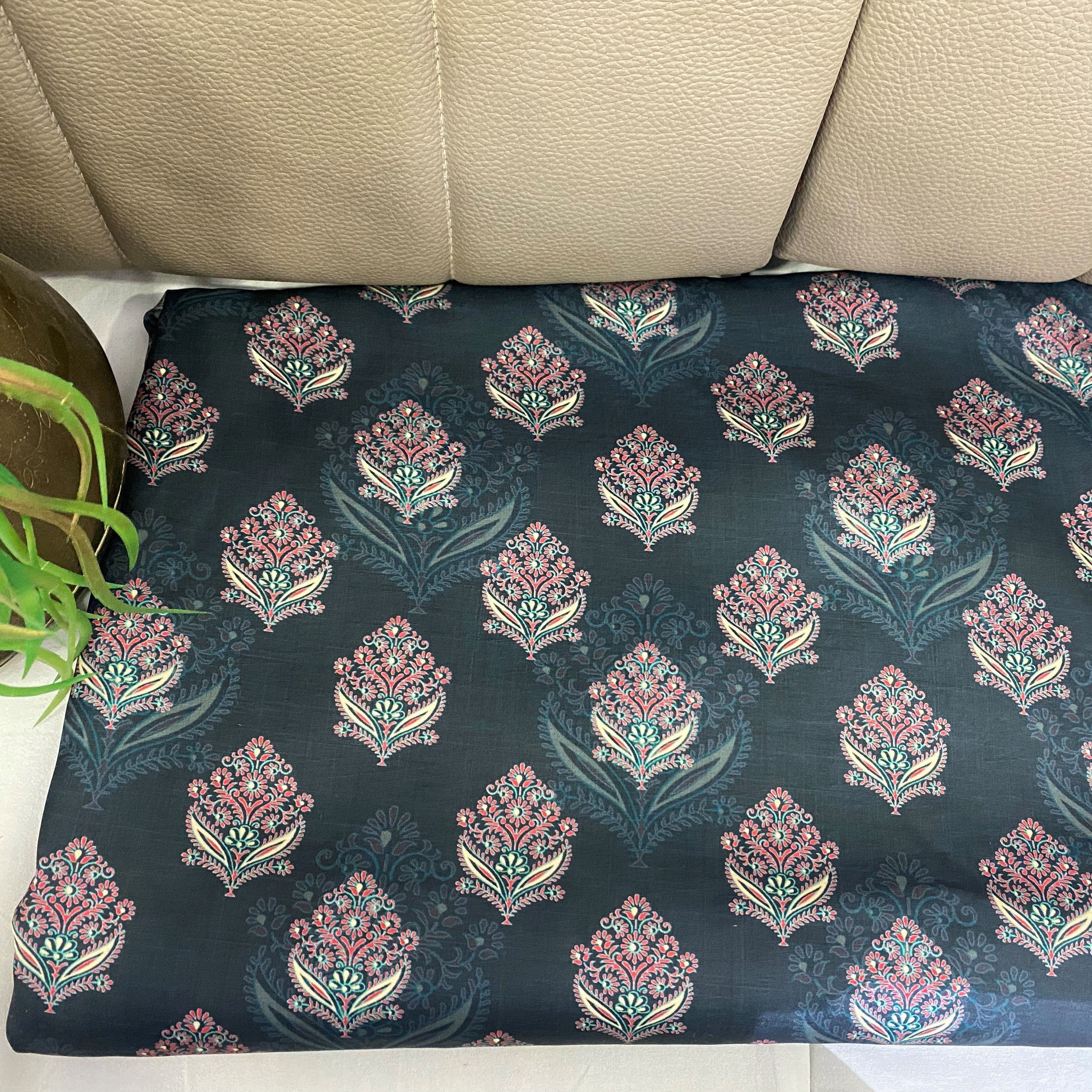 Intricate dark floral print on breathable and lustrous linen satin per meter - indiefabstore