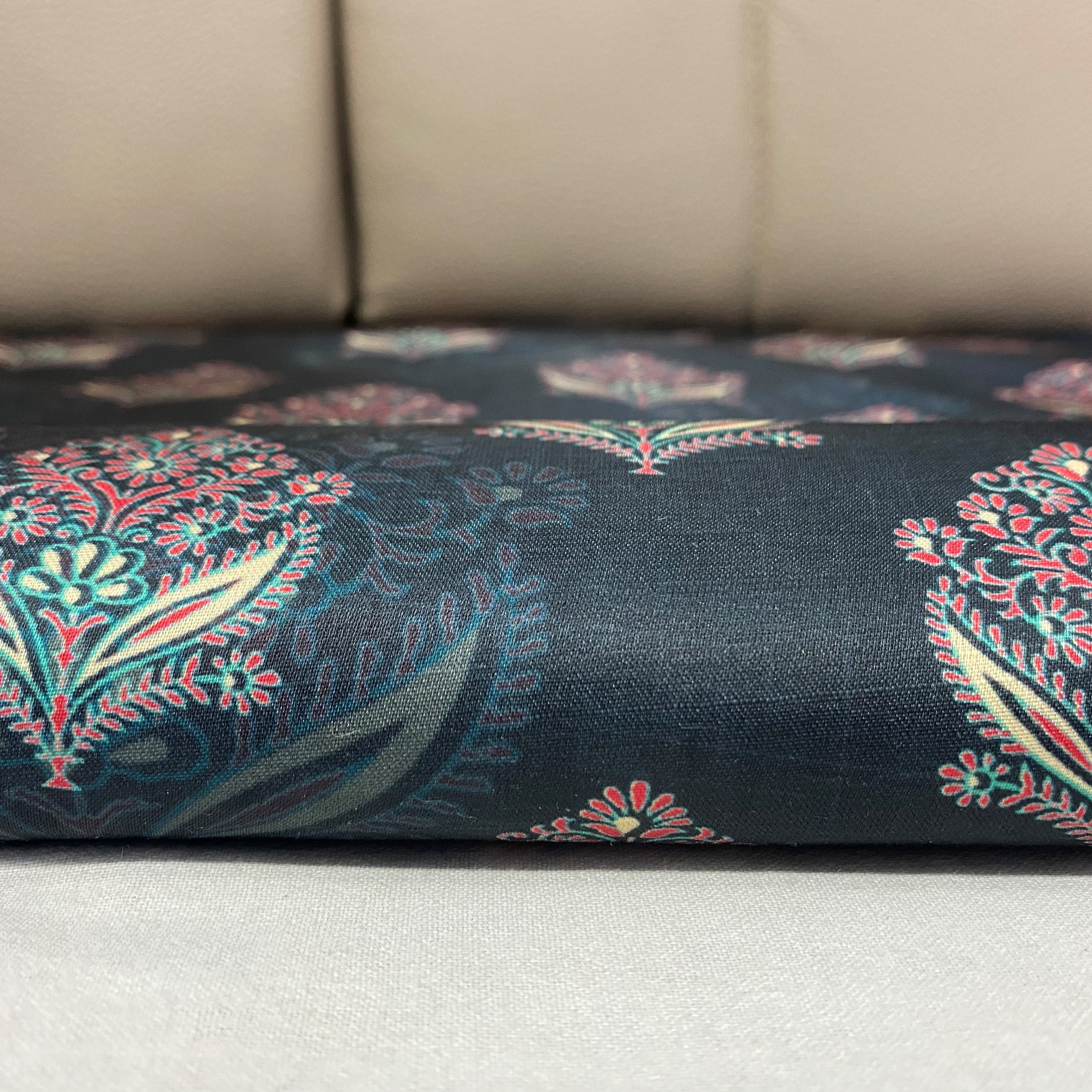 Intricate dark floral print on breathable and lustrous linen satin per meter - indiefabstore