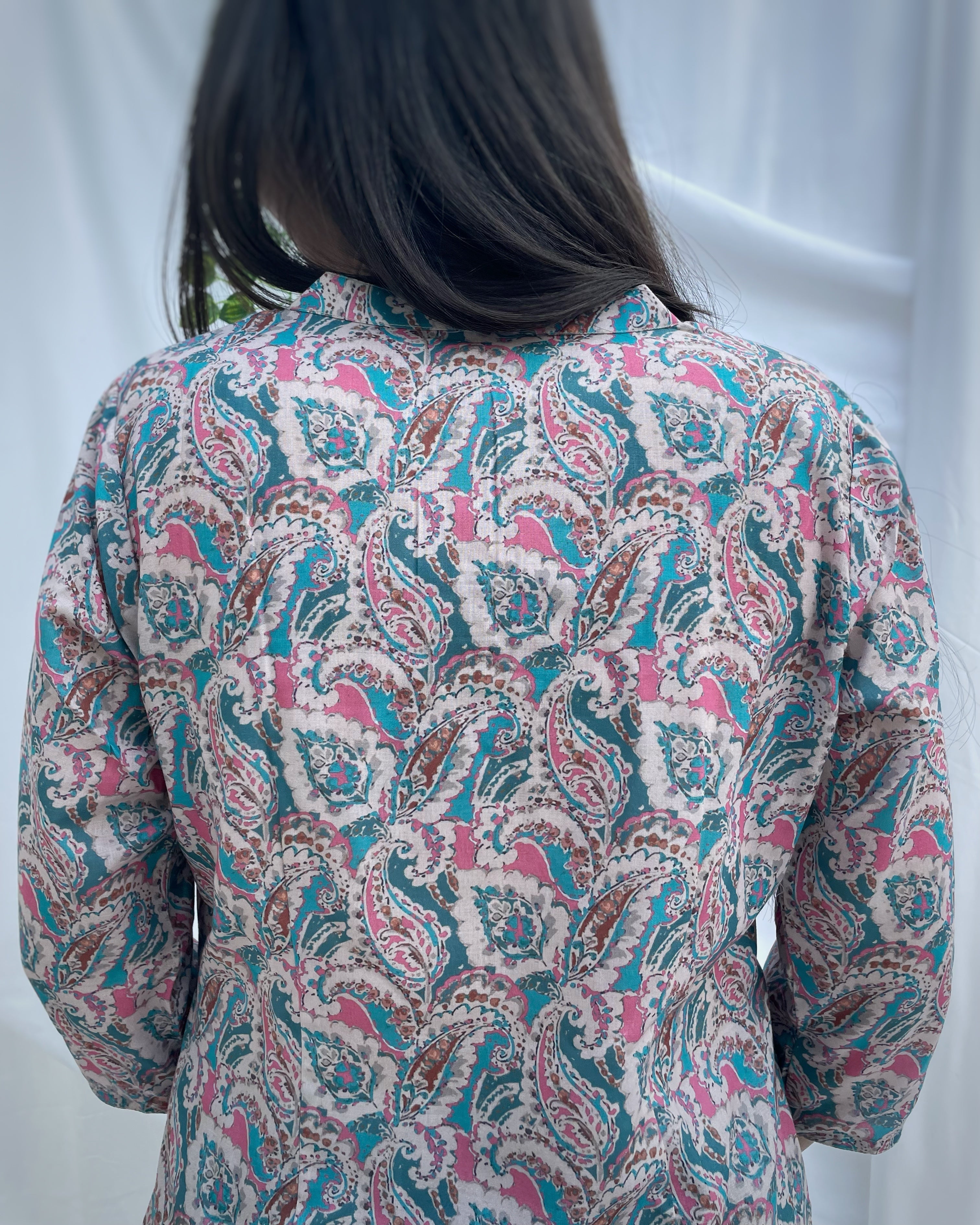 Paisley blue print on Mul cotton short kurta - indiefabstore