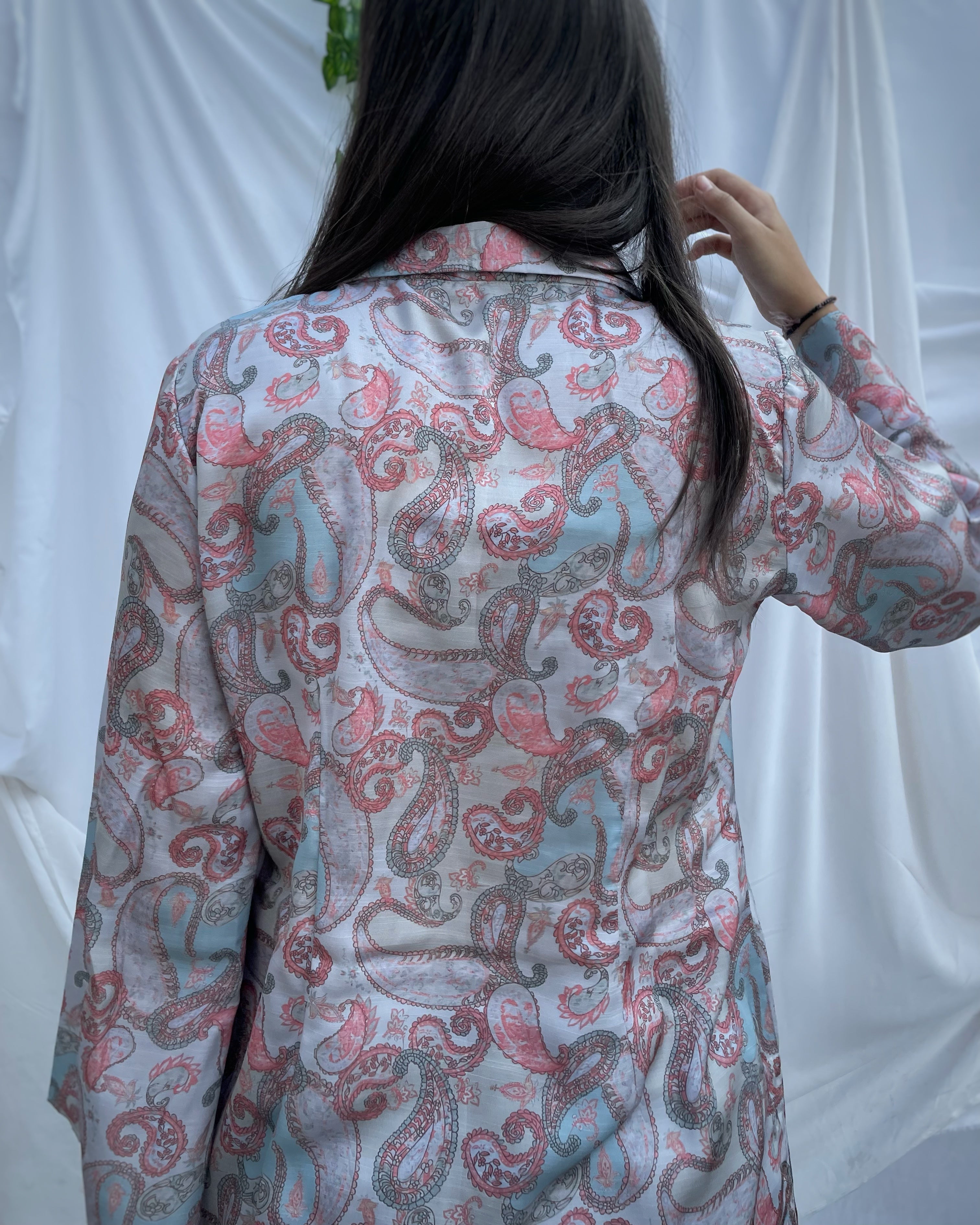 Paisley Kurta on Linen Satin fabric - indiefabstore