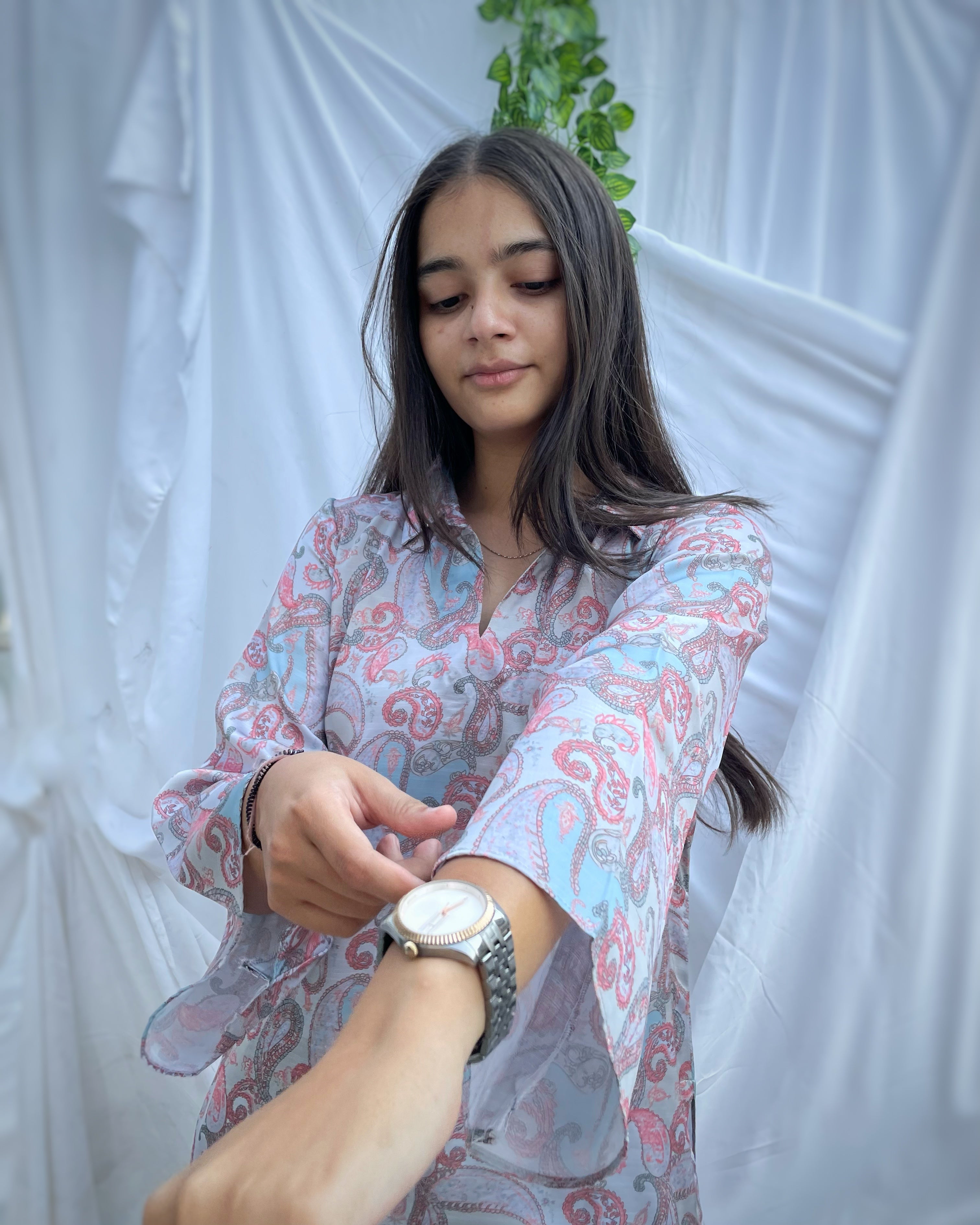 Paisley Kurta on Linen Satin fabric - indiefabstore