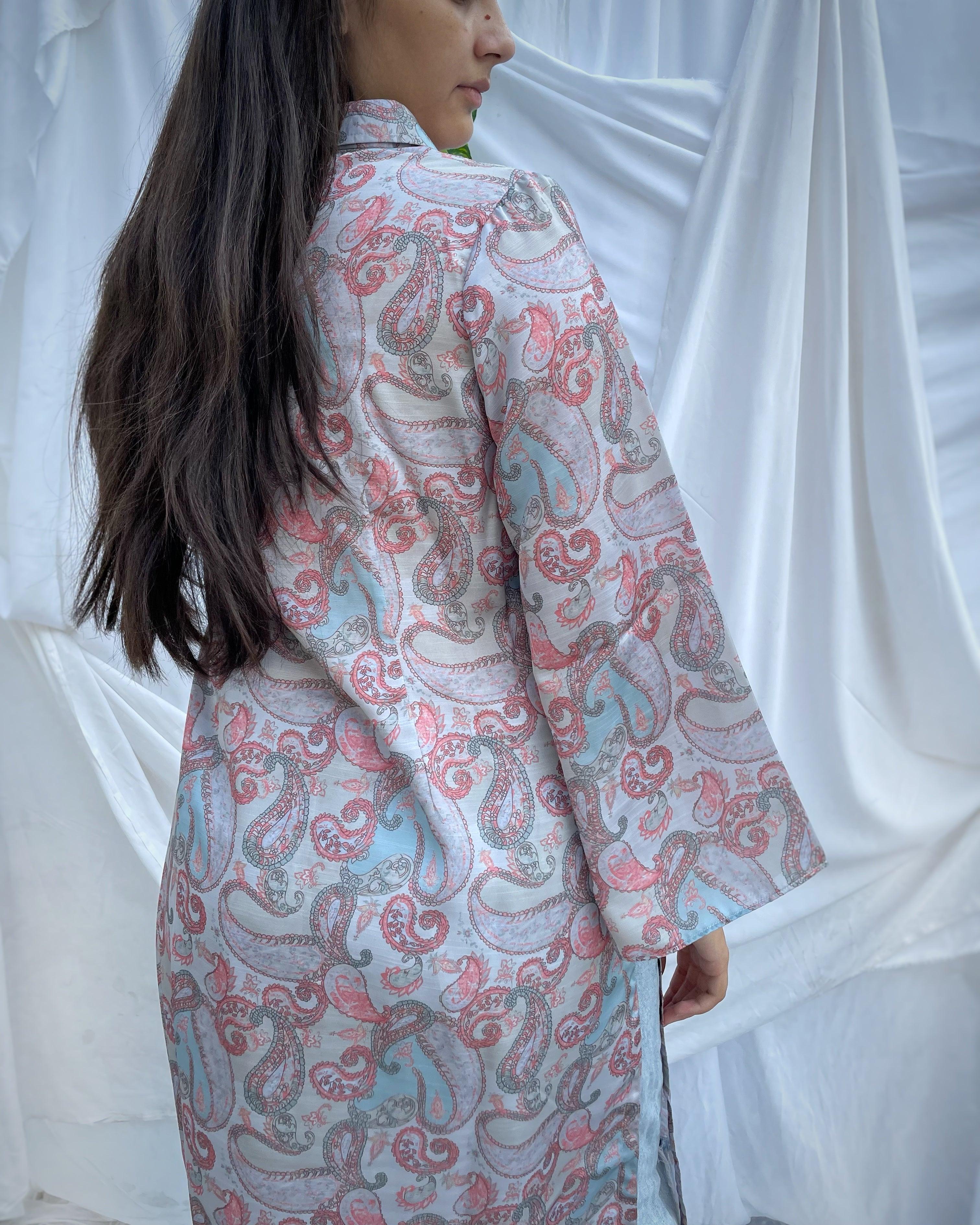 Paisley Kurta on Linen Satin fabric - indiefabstore