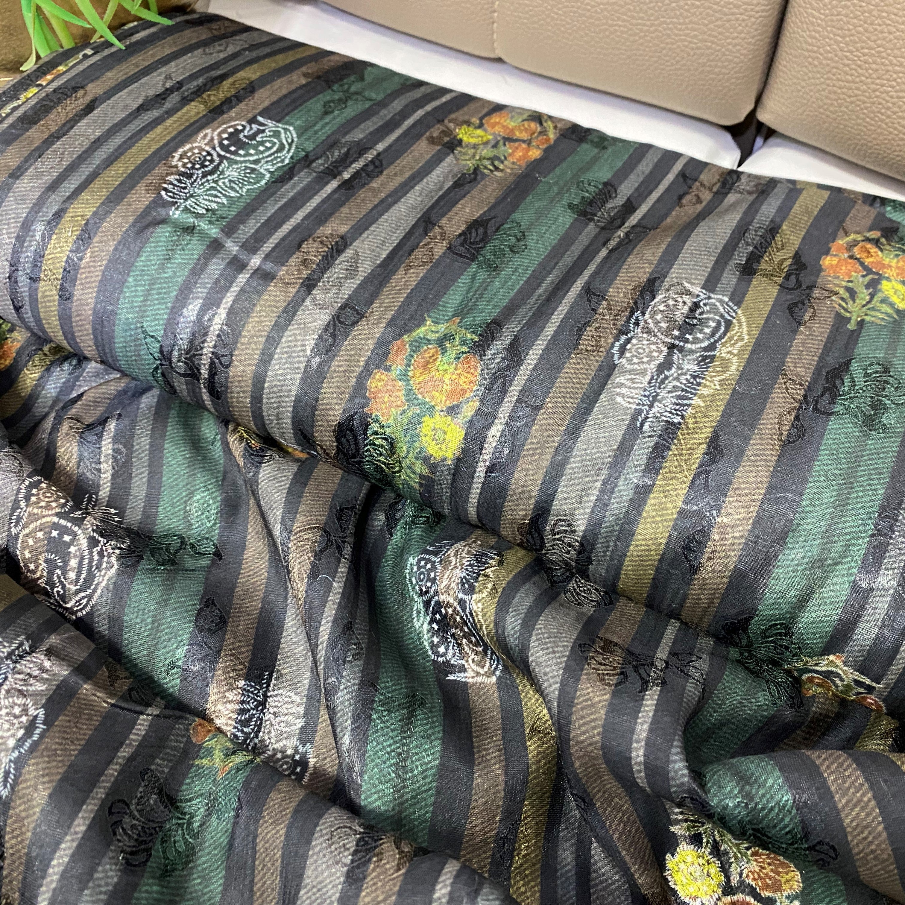 Stirpes and floral print on exclusive jacquard fabric per meter - indiefabstore