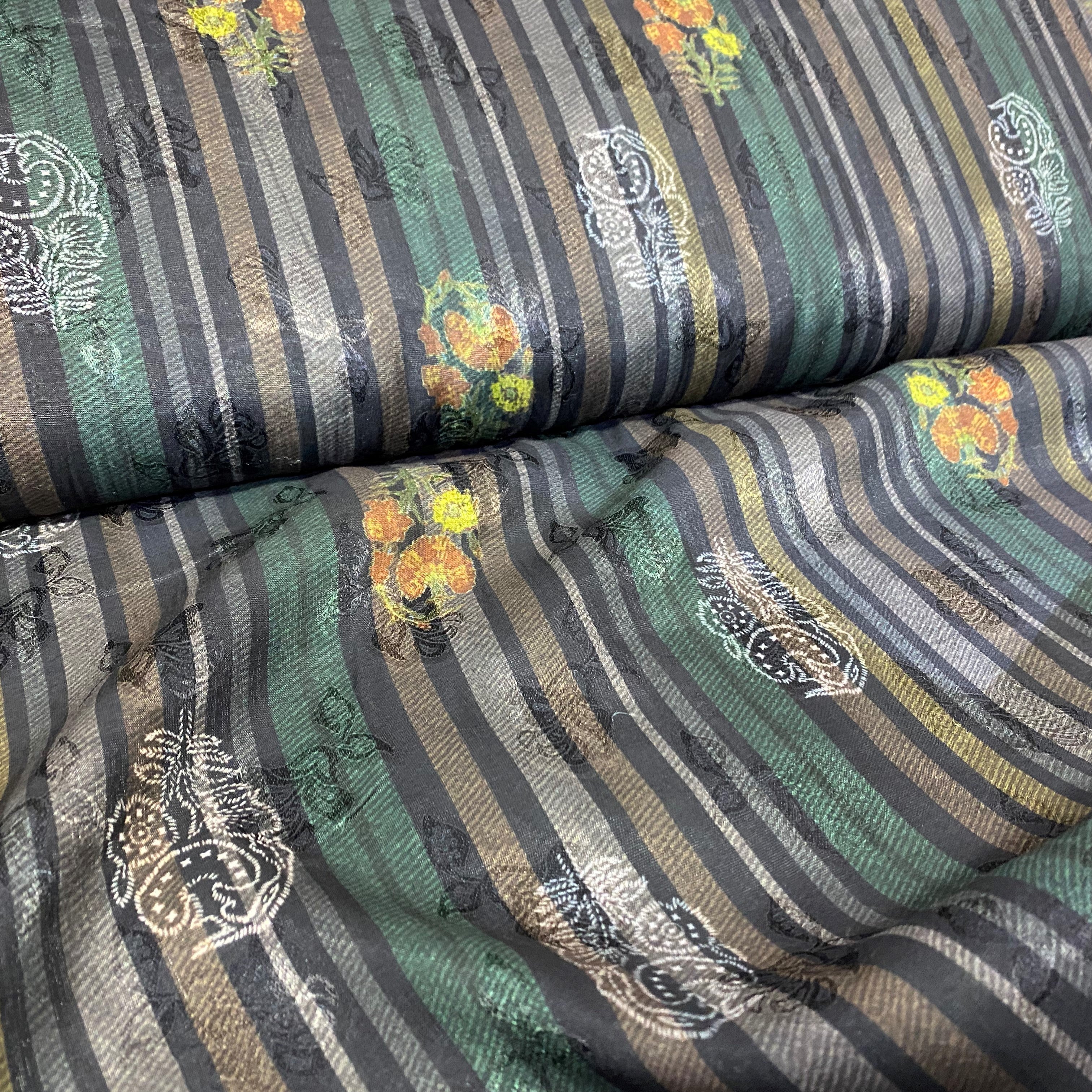Stirpes and floral print on exclusive jacquard fabric per meter - indiefabstore