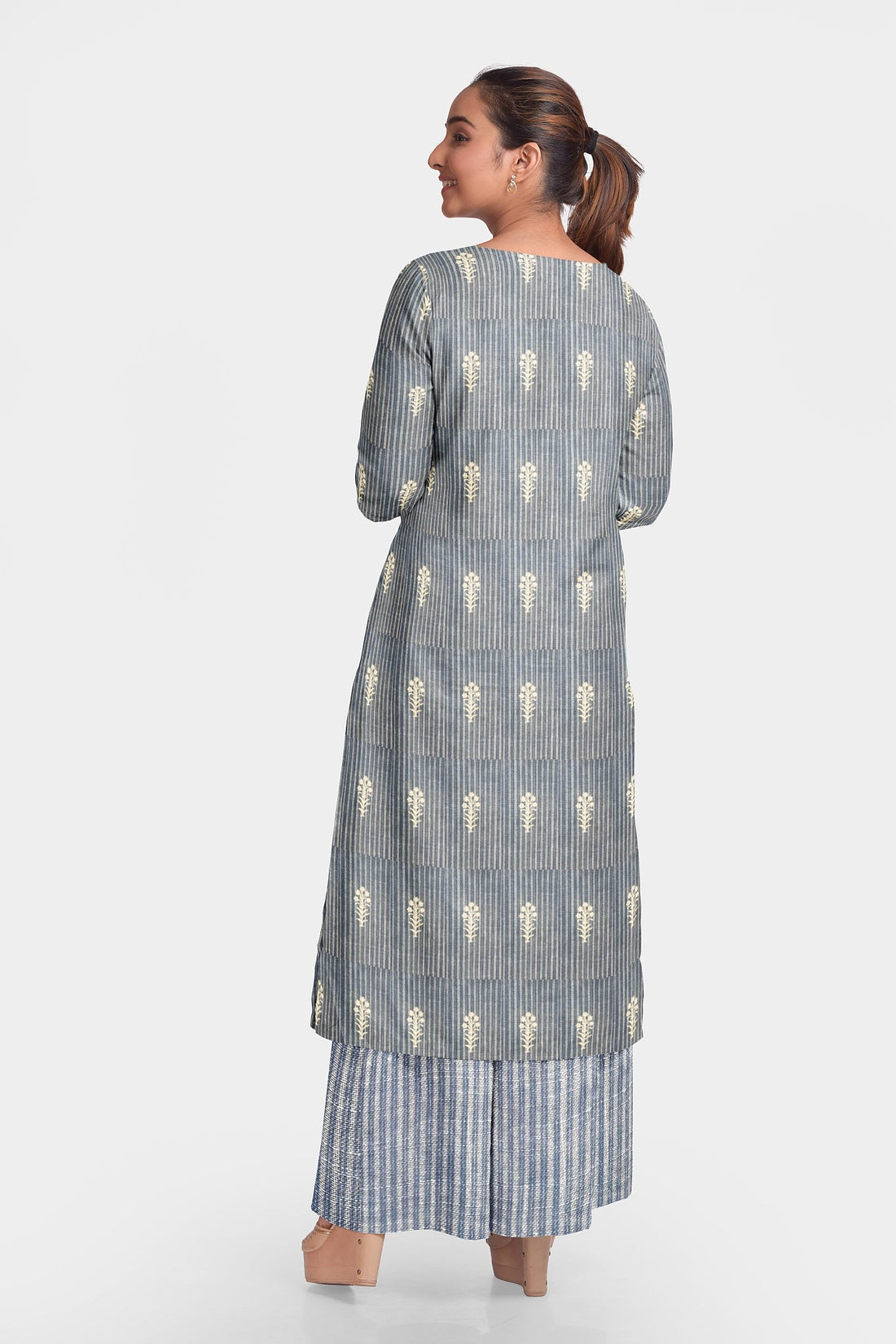 Striped Top Bottom with booti on Cotton-Linen, per meter price - indiefabstore