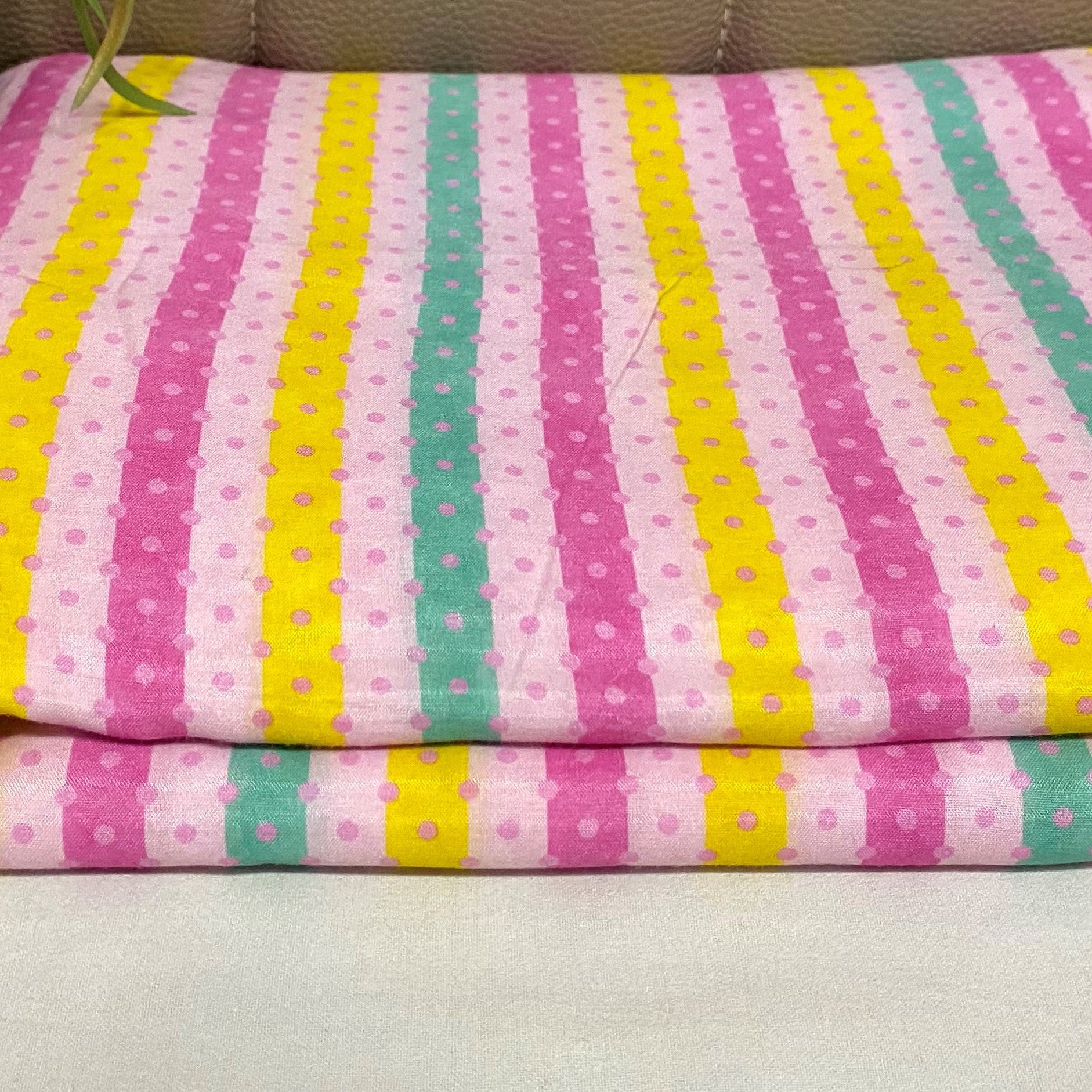 Stripes with Polka dots multicolor print on Pure Muslin per meter - indiefabstore