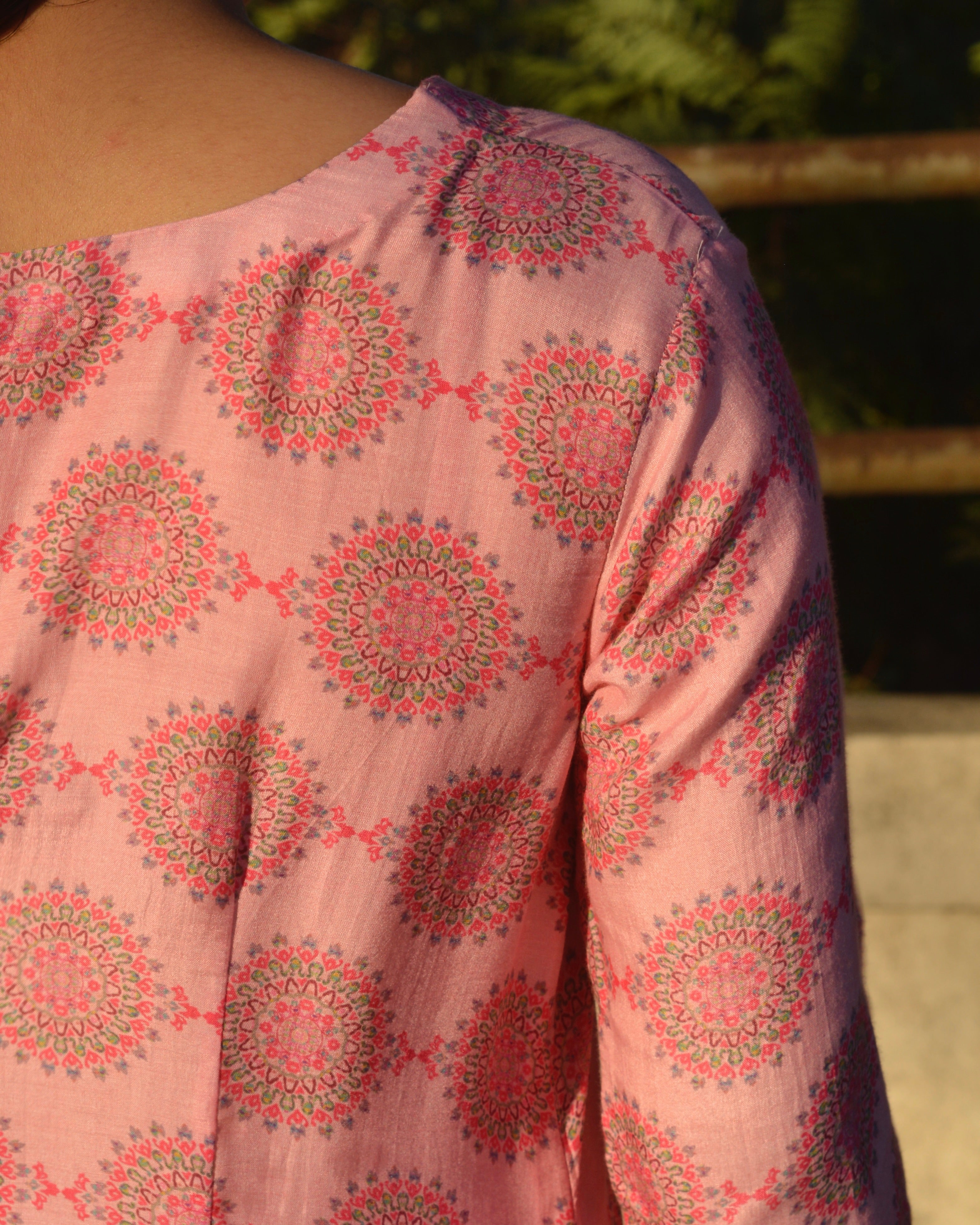 Summer pink geometric pure muslin Suit set- set of 2 - indiefabstore