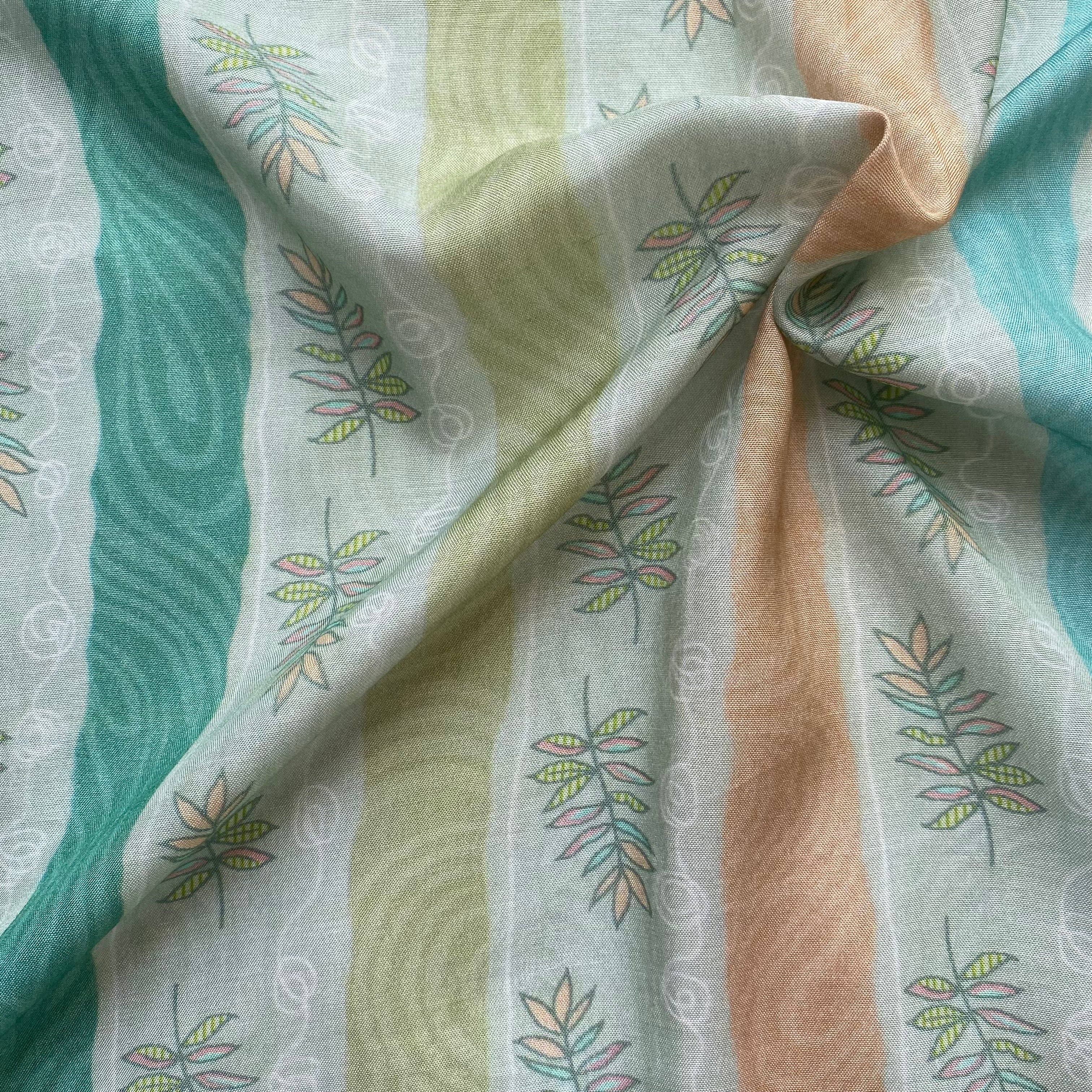 Summer shades stripes with floral contrast pure muslin fabric per meter - indiefabstore