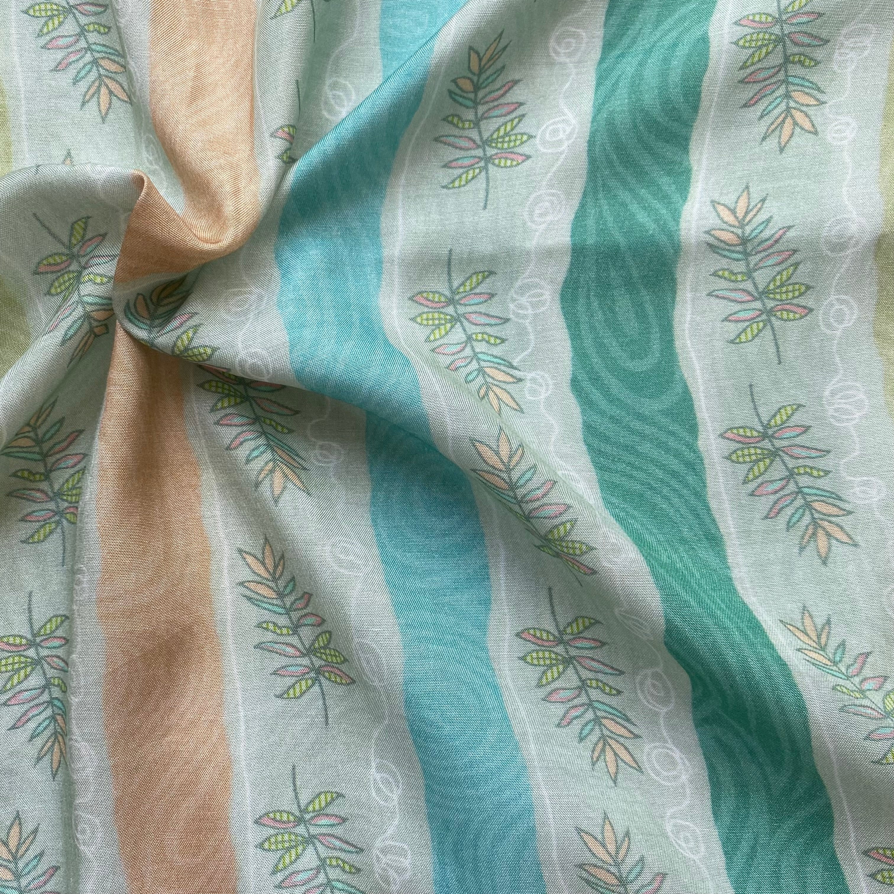 Summer shades stripes with floral contrast pure muslin fabric per meter - indiefabstore
