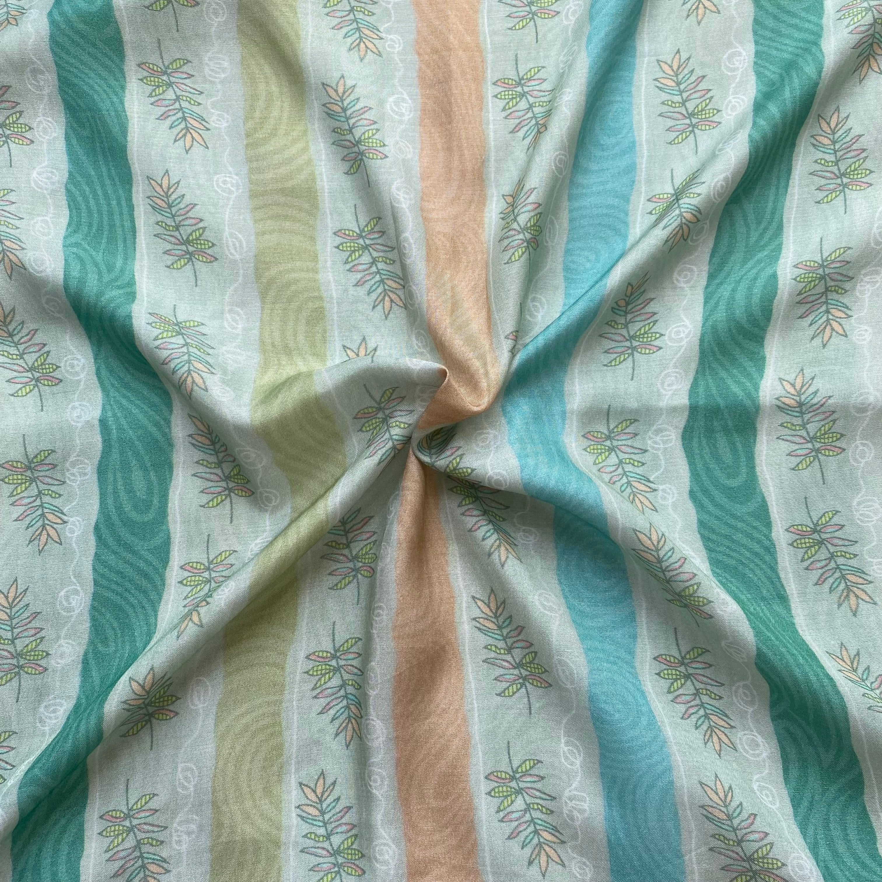 Summer shades stripes with floral contrast pure muslin fabric per meter - indiefabstore