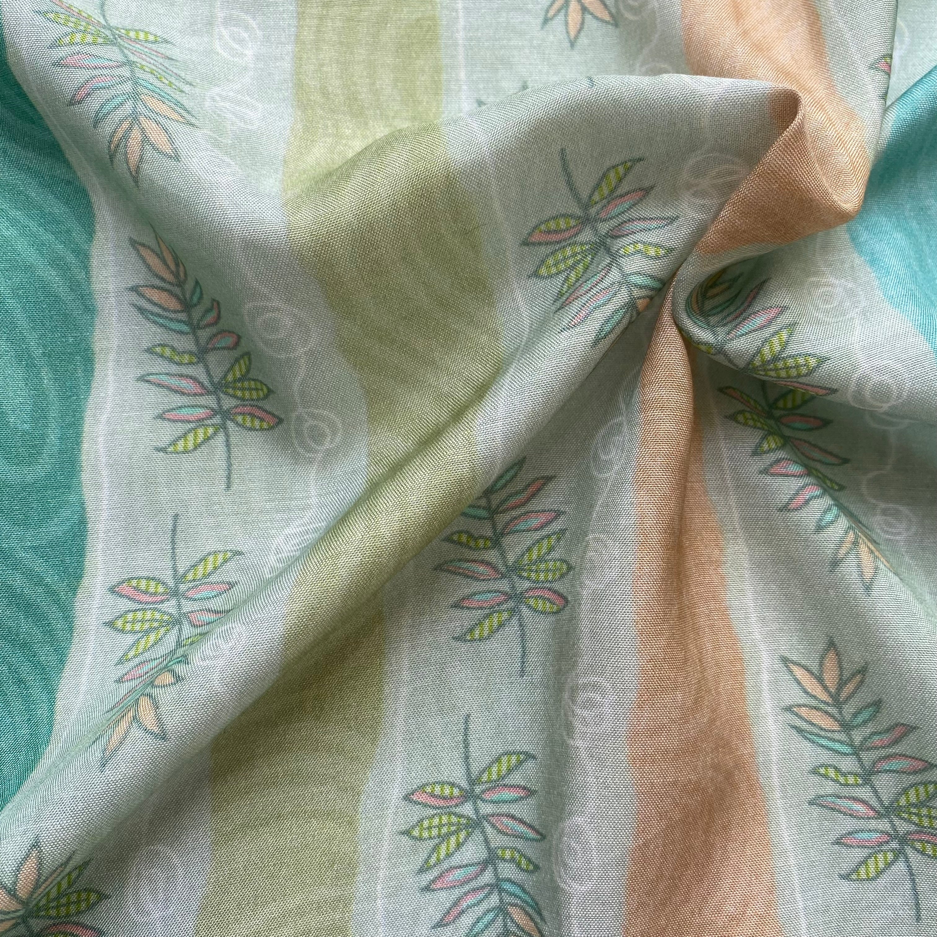 Summer shades stripes with floral contrast pure muslin fabric per meter - indiefabstore