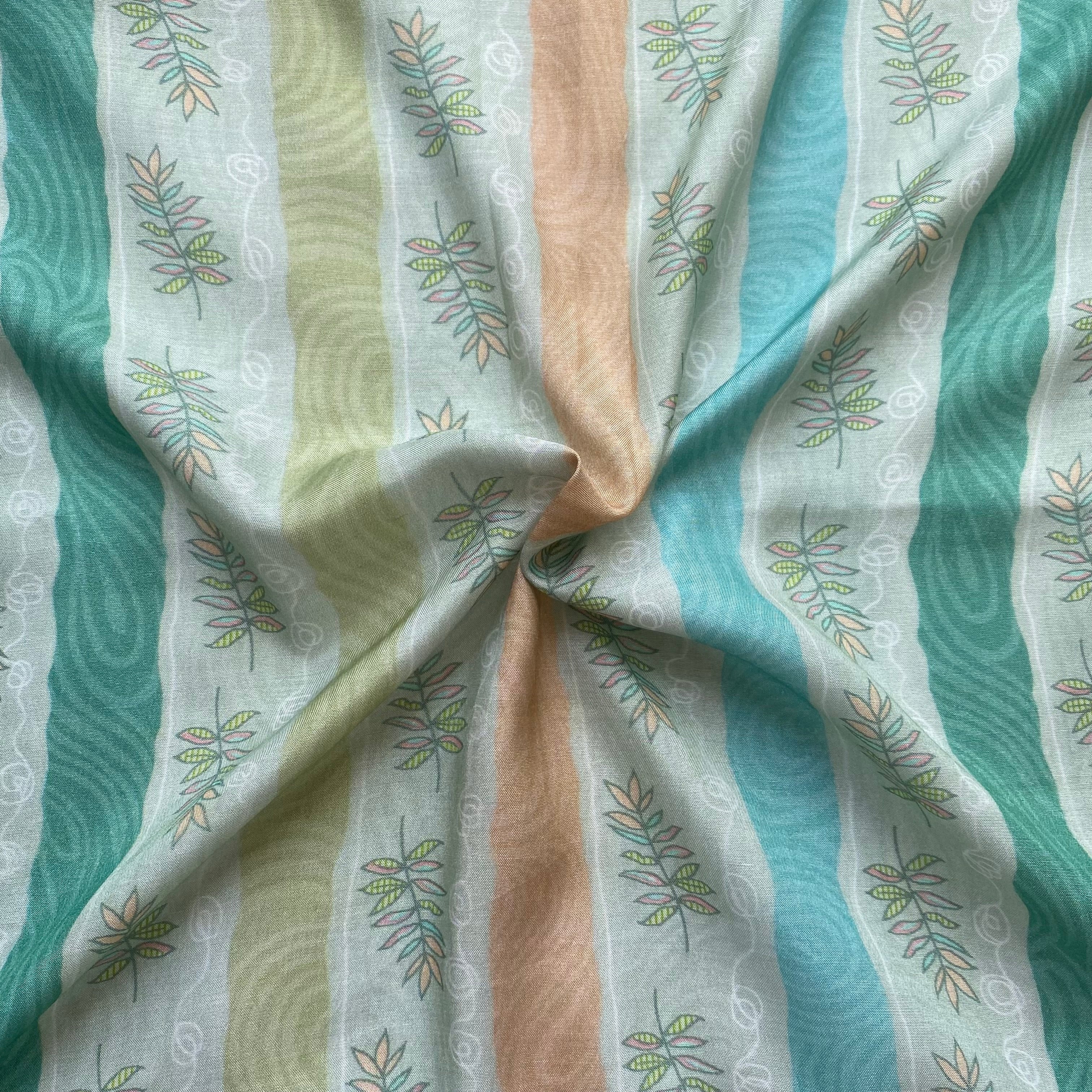 Summer shades stripes with floral contrast pure muslin fabric per meter - indiefabstore